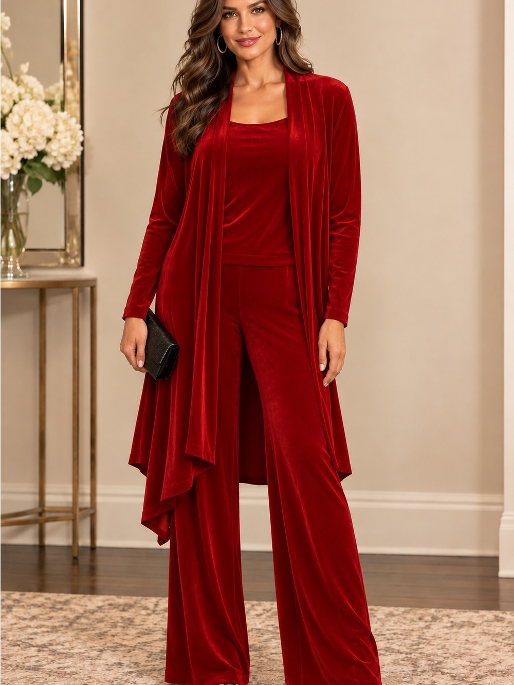 Boston Proper stunning elegant Red Jumpsuit - Pants & Drape Cardigan - M